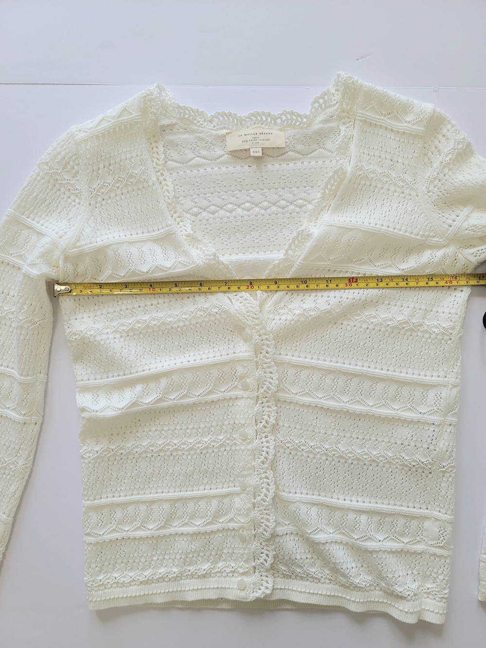Sezane Keyla V-neck Lace Knit Cotton Sweater Cardigan Crochet Trim XXS - Picture 4 of 9